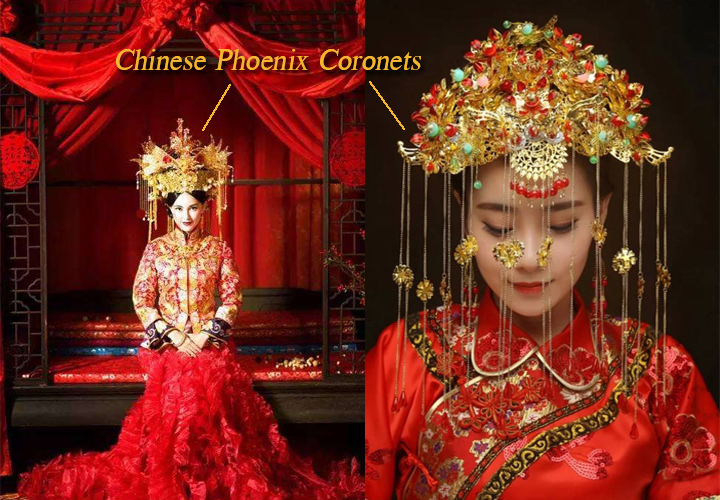 abito da sposa cinese tradizionale corona di fenice