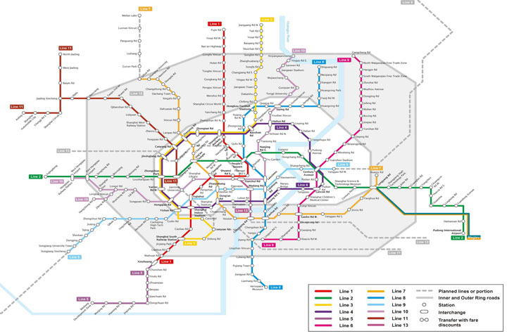 Mappa del sistema metropolitano di Shanghai