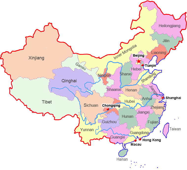 mappa delle province cinesi