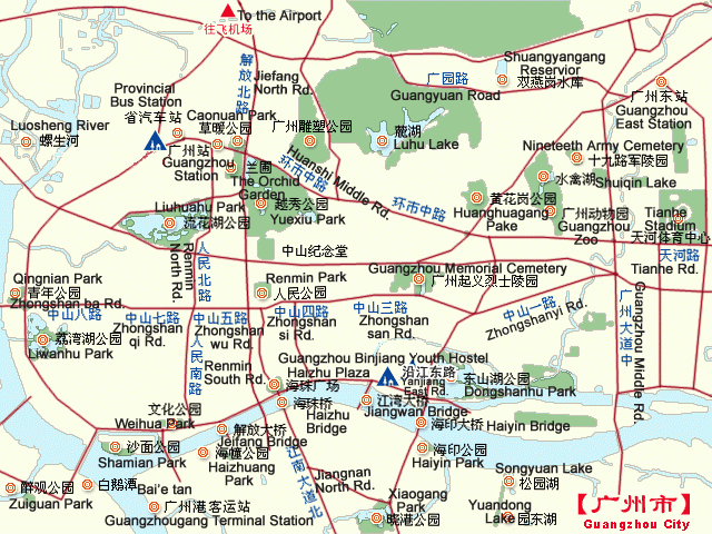 Mappa della posizione dei siti turistici di Guangzhou