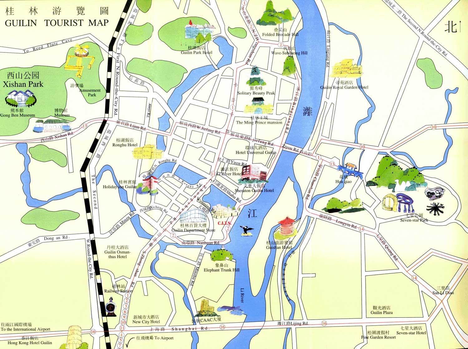 Mappa della città di Guilin per turisti