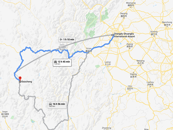 come arrivare a Daocheng Yading da Chengdu