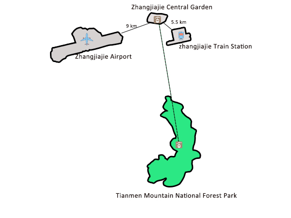 trasporto al monte Tianmen dalla mappa di Zhangjiajie