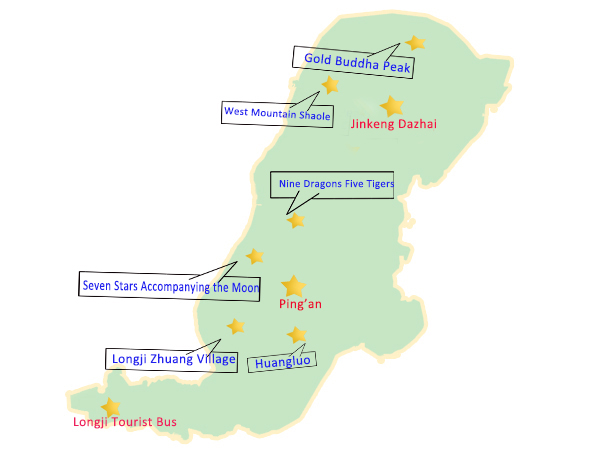 Mappa turistica delle terrazze di riso di Longji