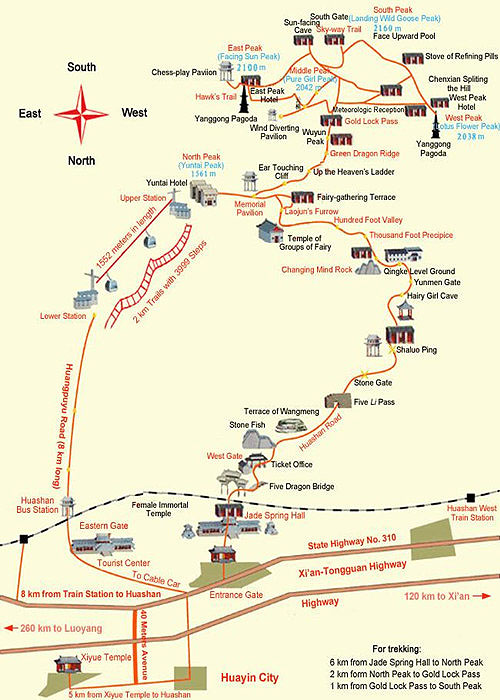 Mappa turistica del punto panoramico del Monte Hua