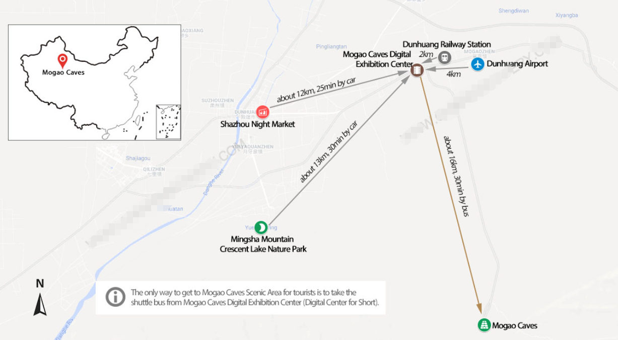 Mappa della posizione delle grotte di Mogao (cliccare per ingrandire)