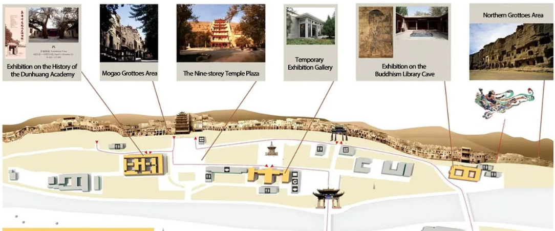 Mappa dei musei e delle mostre del sito di Mogao (cliccare per ingrandire)