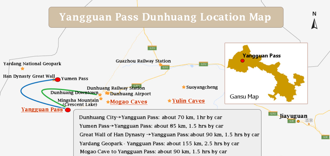 Mappa della posizione del passo Dunhuang Yangguan