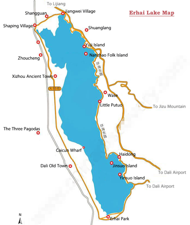 Mappa del lago Erhai